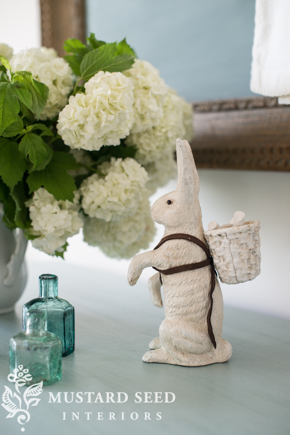 cast iron hiking rabbit with backpack | miss mustard seed