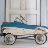 antique blue and white pedal car | miss mustard seed