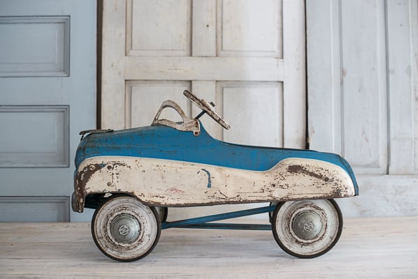 antique blue white pedal car | miss mustard seed