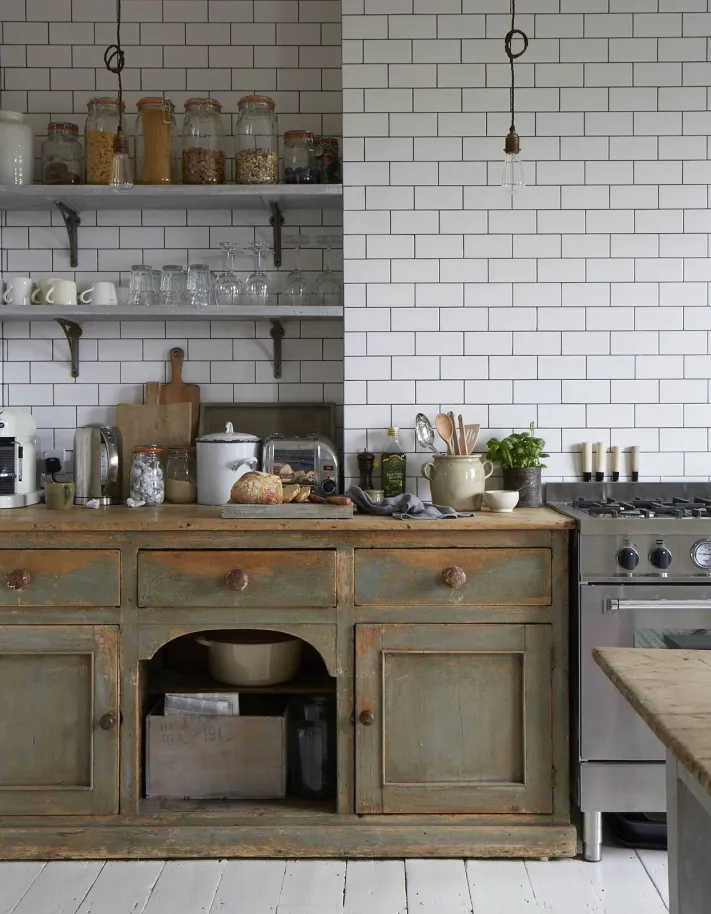 utilitarian open kitchen shelving inspiration | miss mustard seed
